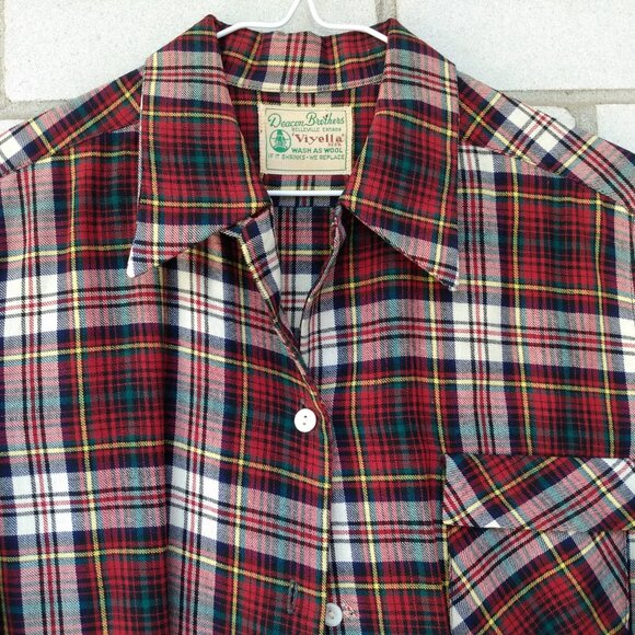 Vintage 50s Deacon Brothers Plaid Viyella Shirt with Pearl Buttons 44" Bust - Picture 12 of 12